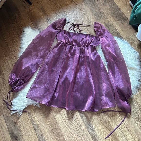 LUCY IN THE SKY Crinkle Long Sleeve Babydoll Mini Dress - Picture 3 of 7